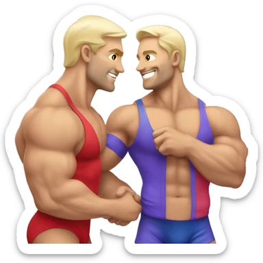 Muscular Caucasian gay bodybuilders wrestling sticker