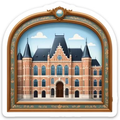 Cinematic Realistic Rijksmuseum Landmark Emoji, depicted with the grand facade of the museum rendered in intricate detail and soft, historical lighting. sticker