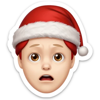 A terrified expression coupled with a Santa hat sticker