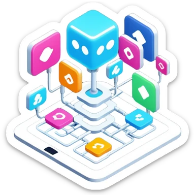 create an isometric analogous to showcase AI embedded experience in workflows sticker