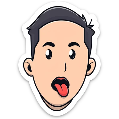 man with tongue out looking sideways sticker
