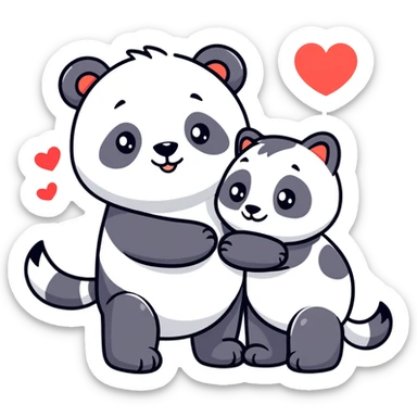 Panda bear and big wolf in love sticker