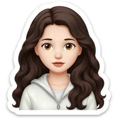 A girl in white with dark brown long wavy hair and very white skin sticker