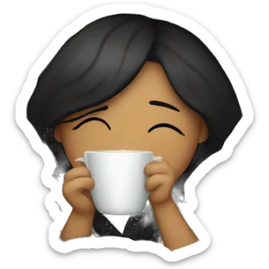 girl inside a blanket with black hair sipping coffee eyes closed sticker