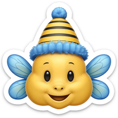 
Bees with blue Birthday Hat, Happy bee with striped party hat sticker