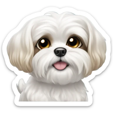 A white maltese / shitzoo dog with tan spots, curly fur and big eyes sticker