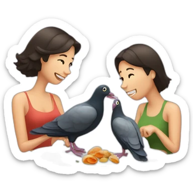 Couple eat mussels with pet pigeon sticker