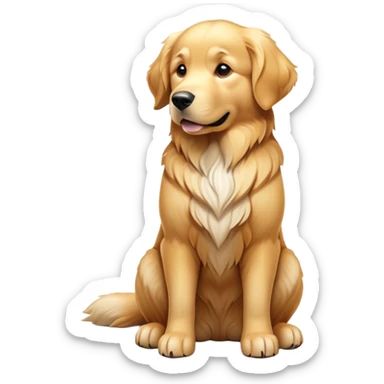 cinematic-[golden retreiver]-realistic-full-body-sitting-emoji,-tail-resting-loosely-beside-its-paws,-head-tilted-dramatically,-sleek-[golden]-fur,-simplified-yet-realistic-focused-features,-highly-detailed,-glowing-with-an-almost-sarcastic-glow sticker