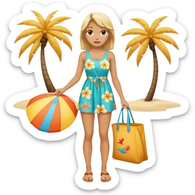 blond woman with beach outfit dress full body sticker