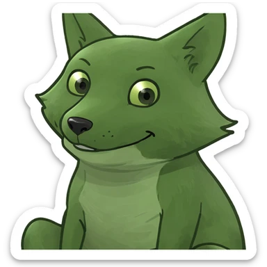 baby fox sitting and smiling in bufo frog meme style sticker