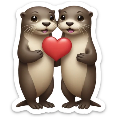 Two Otters Holding hands with a Heart  sticker
