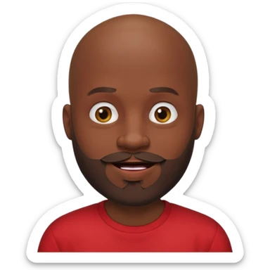 "Cartoon-style bald man with dark skin, beard, red shirt & puckered lips in a playful, meme-like expression." sticker