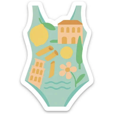 flat vector pastel italian summer inspired print swimsuit isolated sticker