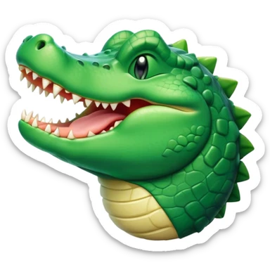 Cinematic Cute Yawning Crocodile Portrait Emoji, Head tilted slightly with a dramatic, wide-open yawn, showcasing a soft, textured emerald-green hide with slightly drooping jaws and half-closed eyes in drowsy contentment, Simplified yet irresistibly adorable features, highly detailed, glowing with a soft, cozy glow, high shine, relaxed yet expressive, stylized with a touch of reptilian whimsy, bright and endearing, soft glowing outline, capturing the essence of a sleepy yet affectionate crocodile, so drowsy it feels like it could stretch out of the screen and curl up for a nap! sticker