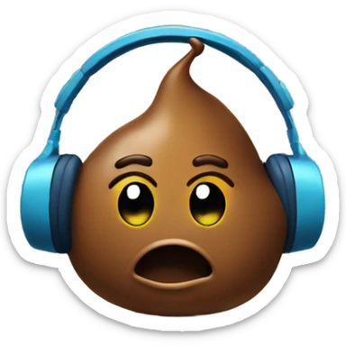 a poop with a face listening to music with headphones sticker