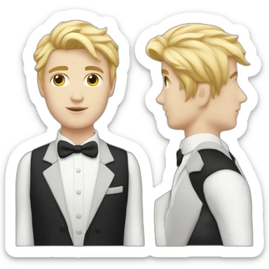 androgynous white boy bang black hair white short black tie sticker