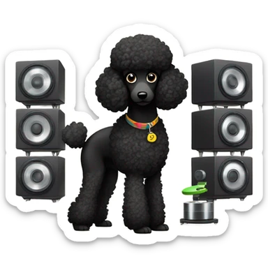 Black poodle on turntables sticker