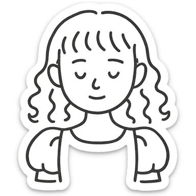 Blonde, pale girl with bangs and curly hair and a pastel pink puff sleeve dress sticker