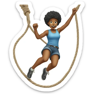 A woman jumping down with a rope from a high place emoji. sticker