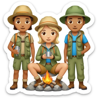 two men and two women camping sticker