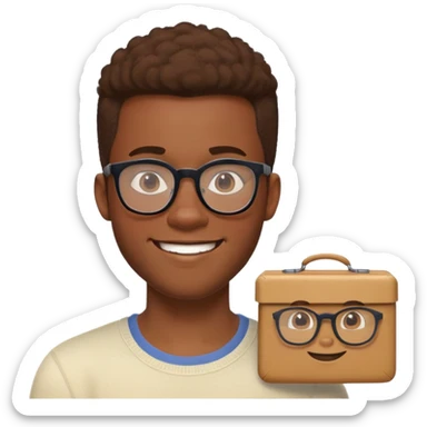 African yound man in his lateb 20s with a  nerdy glass and a bright smile with a short boxed beards in Pixar style sticker