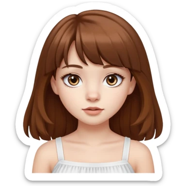 Pale skinned waisian girl with brown hair and dark brown eyes. She has bangs and her hair is slightly big wavy and long. She has big cat looking eyes and long lashes. Make her wear a white tube top. sticker