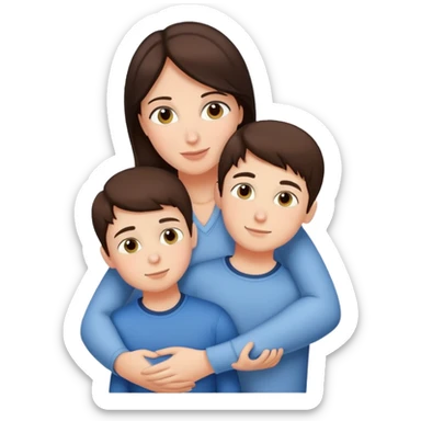Brunette mom hugging 3 sons, realistic  sticker