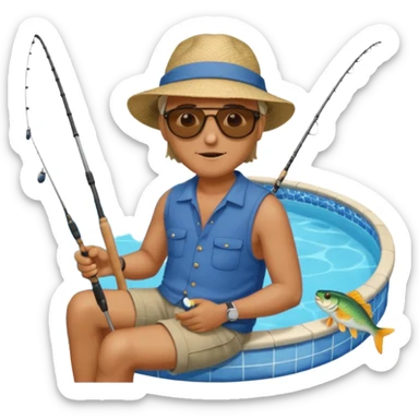 
man sitting fishing near the pool sticker