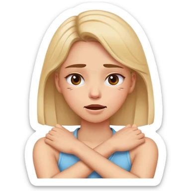 girls holding neck with arms crossed squinting eyes open mouth sticker