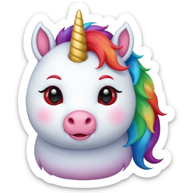 Small chubby unicorn in colour jade, black and red eyes, faring rainbow sticker