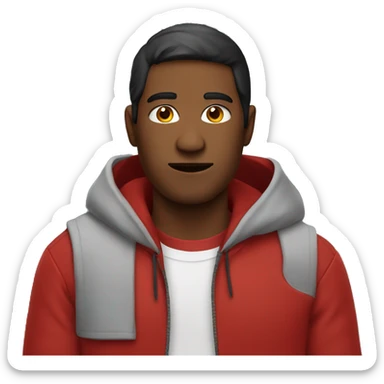 red man with red hoodie and black sleeve sticker