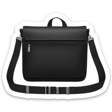 Black men’s messenger bag emoji, minimalist style, simple rectangular shape, adjustable strap, no details or logos, transparent background. sticker