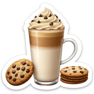 Tall coffee latte with cream on top and a cookie separate  sticker