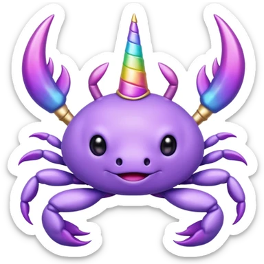 a cute purple crab with no face and a unicorn horn sticker