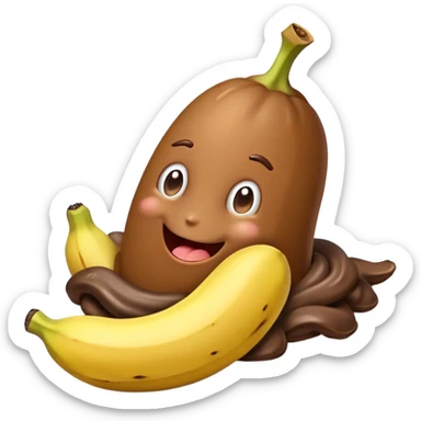 poop with banana in its mouth sticker