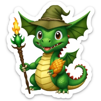 ein Drache mit einem Zauberstab in der Hand  und einem Hud  auf dem kopf und ein schnurbard  sticker