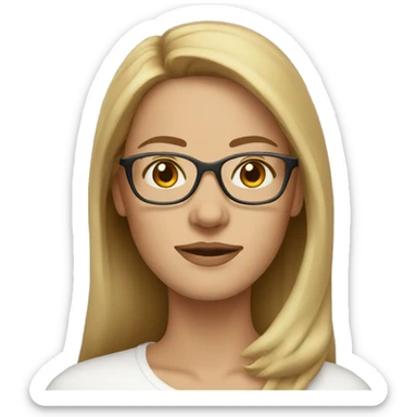 White woman with gold thin glasses and light brown hair sticker