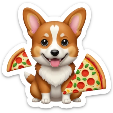 black tri-color corgi with pizza sticker