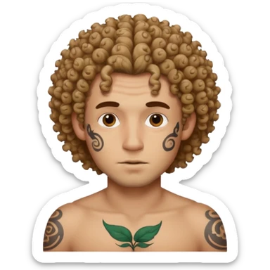 curley hair tattoo male, full on face. sticker