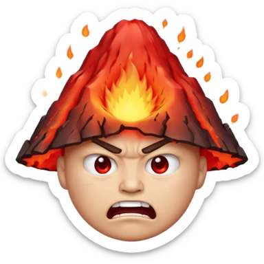 can i have an image of an red faced emoji with a small vocano th the top of its head erupting. i like the 4th image but make it with an angry face sticker