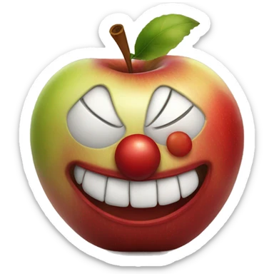 bitten apple with a clown nose  sticker