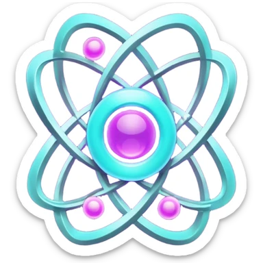 futuristic minimalistic logo icon, glowing atom core with orbiting energy rings, neon purple (#8B5CF6) and cyan (#00E0FF) glow, representing Atom team creativity and innovation, dark background, clean tech design, no face, 1:1 aspect ratio sticker