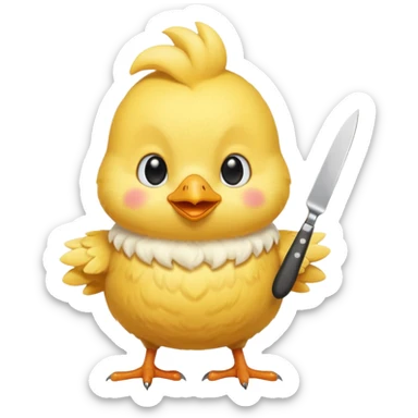 a yellow chick with a butter knife sticker