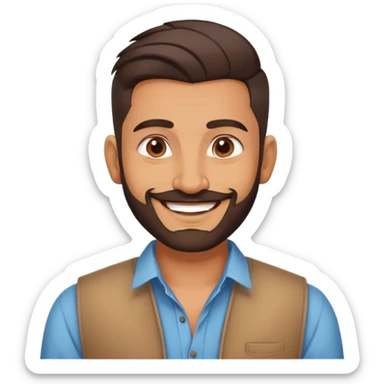 indian man with undercut hair style in casual dress with light facial hair, said face sticker