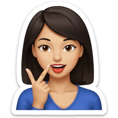 black slighty browin hair light brown skin woman, flirtatious gesture, biting her finger and winking emoji sticker