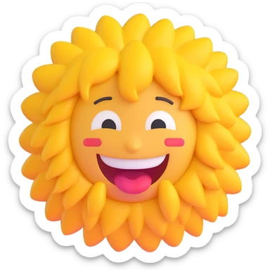 yellow round emoji with manic grin, wild hair, crying, cartoon style sticker