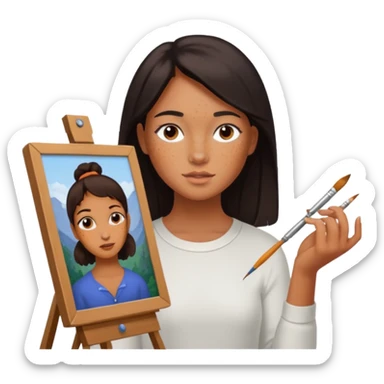 the white artist stands with his back to the painting, painting a portrait of girl sticker