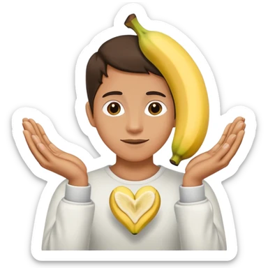 peeled banana with two hands forming a heart shape around it sticker