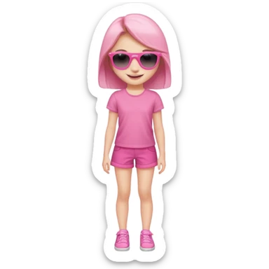 A beautiful asthethic cute girl with full body of clothes pink girly with cute sunglasses sticker