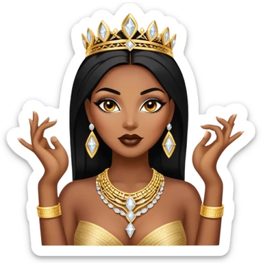 exotic African American woman with dark brown skin, straight black hair, glamorous makeup, gold jewelry, diamonds, curvy and confident, stylish and sexy sticker